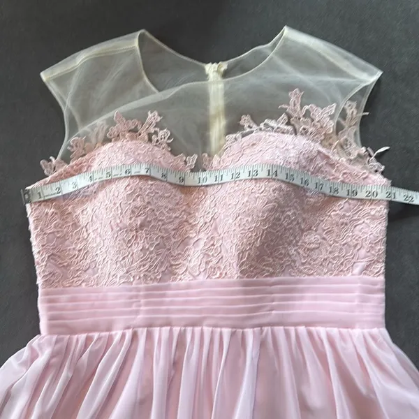 Woman’s Pink Formal Dress Gown with Sheer Lace Top Leg Slit Zip Back Size 14 - Image 10