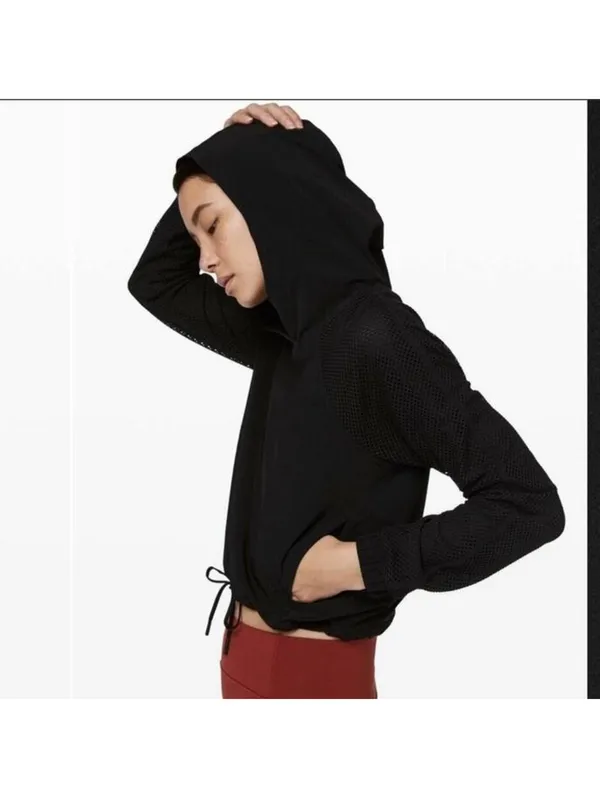 Lululemon Catch a Breeze Hooded Pullover Mesh Sleeves Black Women’s XS LW3BYWS - Image 14