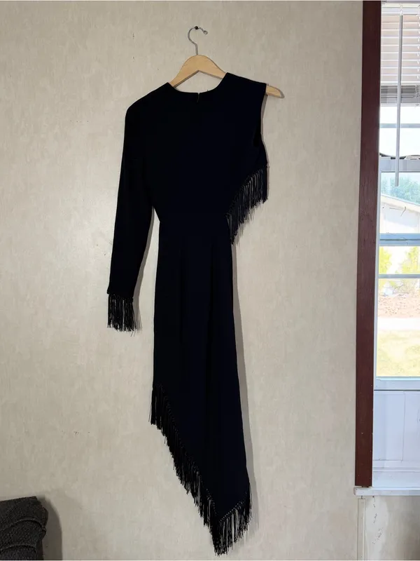 Misha Collection Women’s Lana Fringe Cutout Dress Cocktail Party in Black 4 - Image 6