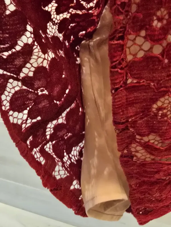 {6} Free People Dangerous Love Lace Mini Dress Red Nude Spaghetti Strap - Image 8