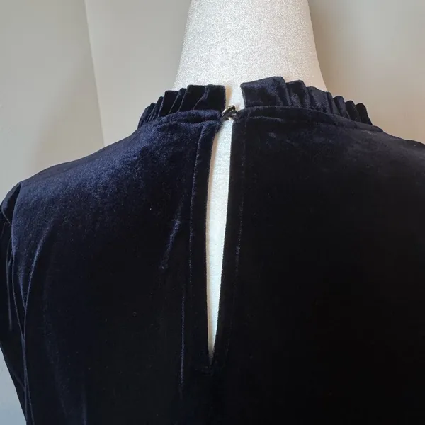 Tommy Hilfiger Navy Velvet Ruffle Mock Neck Long Sleeve Dress Office 12 Formal - Image 3