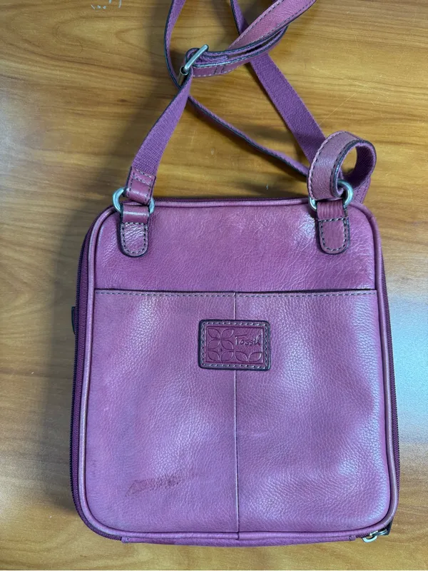 Vintage‎ Y2K Fossil Pebbled Leather Pink Violet Crossbody Purse Bag Adjustable - Image 3
