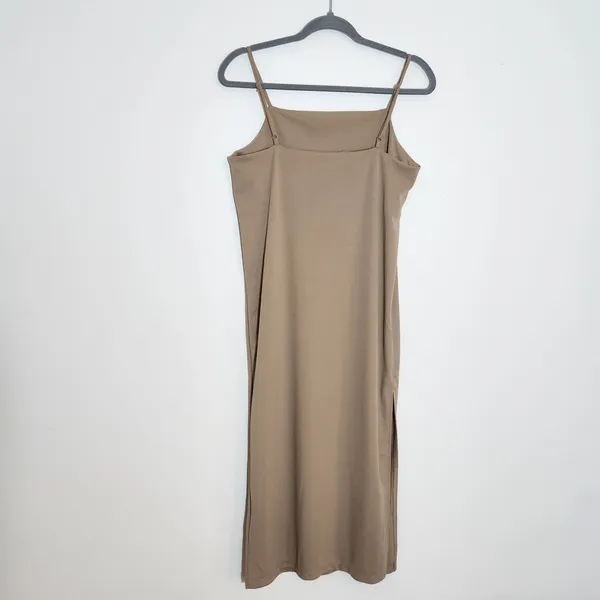 H&M Khaki Fitted Midi Slip Dress Size Small NWT Flaws - Image 3