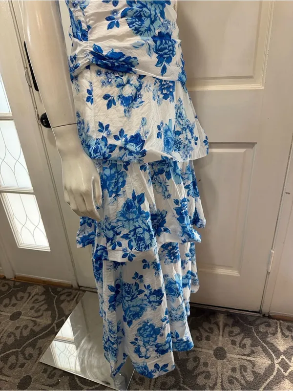 Selfie Leslie One-Shoulder Yellow Dress with Blue Floral Print Size Medium A1 - Image 10