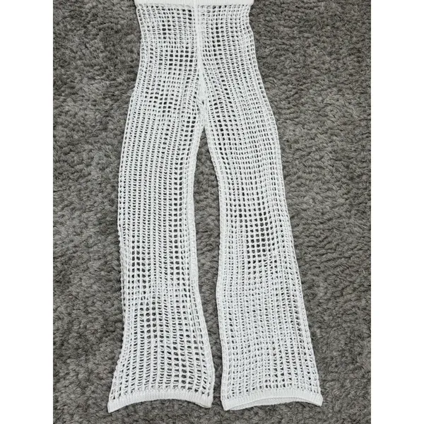 Polly Crochet Open Knit Pants Women’s Size 4 Wide Leg White Beachy Coastal - Image 2
