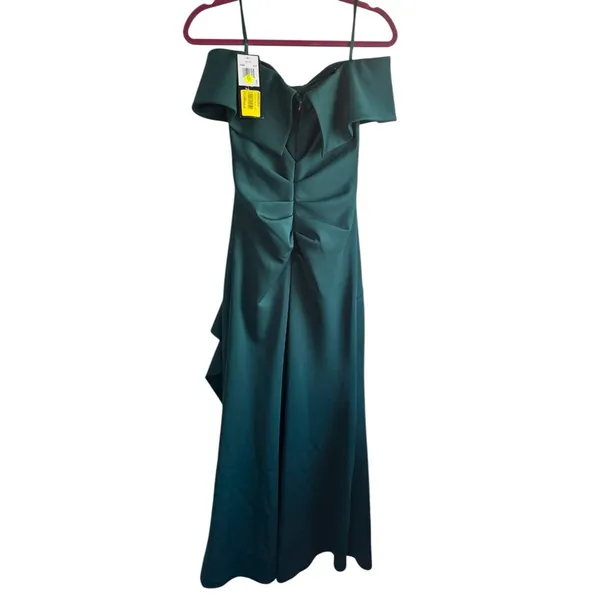 Xscape Off-The-Shoulder Dolly Scuba Ruffled Side-Slit‎ Gown Green 6 - Image 8