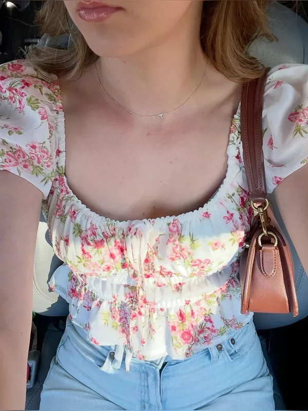 Pink Rose floral coquette blouse - Image 2