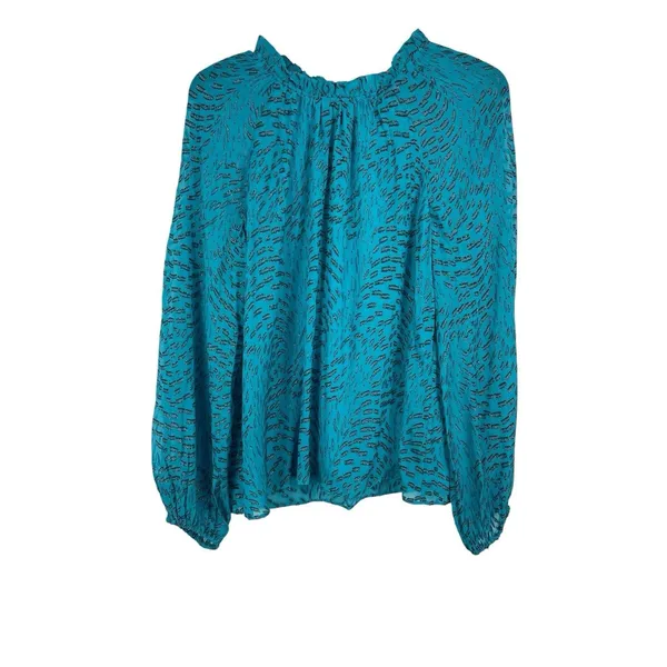 Lilly Pulitzer Silk Metallic Shimmer Blouse M Teal Long Sleeve Sheer Lined Top - Image 2