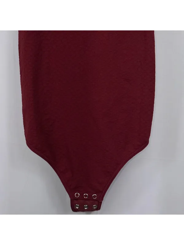 Yummie S/M Burgundy Textured V-Neck Bodysuit - Image 3