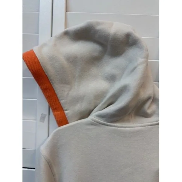 Harley-Davidson Womens Cream Orange Zip‎ Up Hoodie Fleece Sweatshirt Logo Large - Image 5