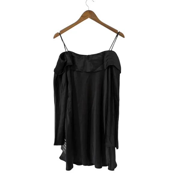 Lulus Luxurious Vision Black Satin Off-the-Shoulder Mini Dress size XL NWT - Image 5