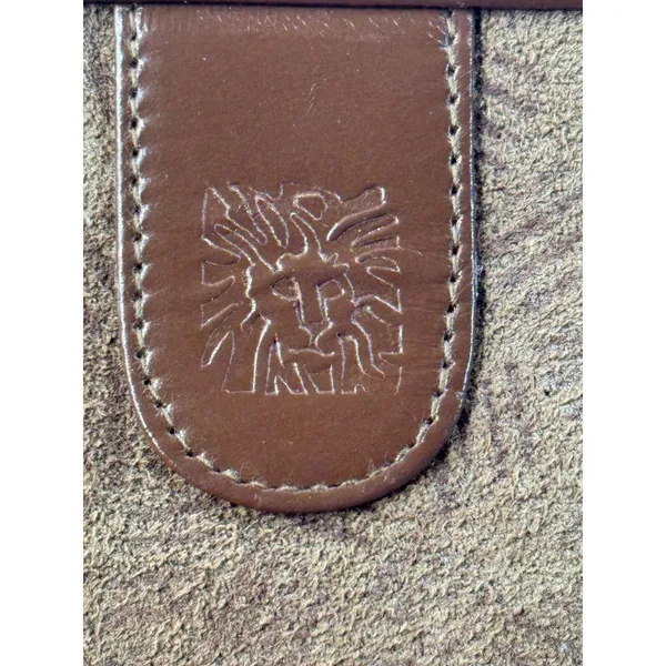 Anne Klein Vintage Brown Suede Kiss Lock Makeup Bag Clutch Lion Logo‎ - Image 2