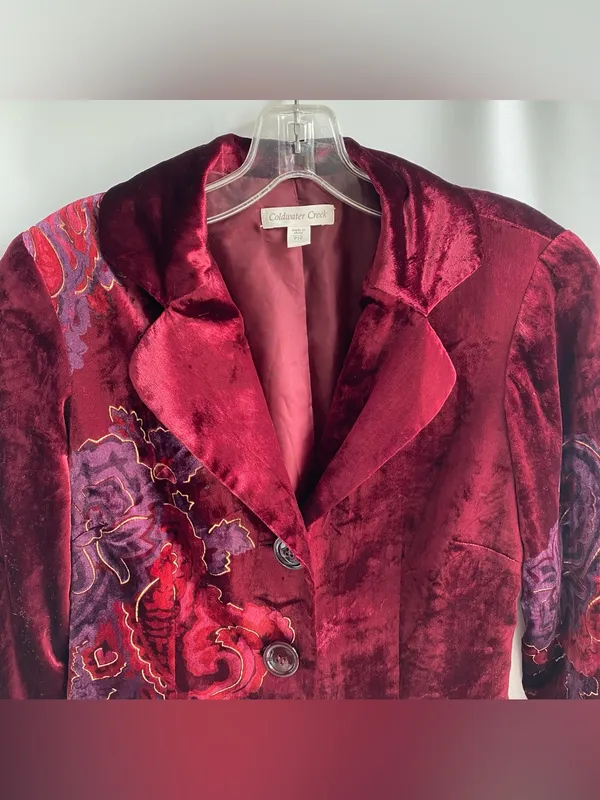 Coldwater creek burgundy velvet blazer grandmacore paisley floral print fall 10 - Image 2