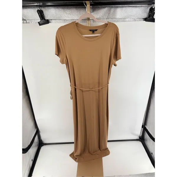 Banana Republic Modal Tie Waist Midi Dress Tan Size M Minimalist - Image 4