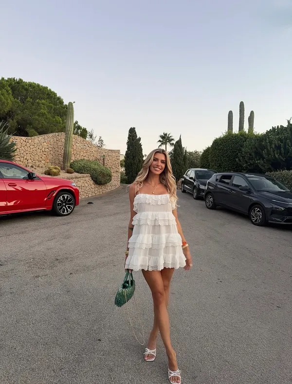 Zara White Ruffled Tie-Shoulder Bohemian Lace Trim Mini Dress - Image 2