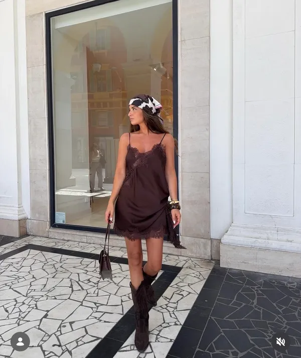 Zara Elegant Brown Lace Slip Lingerie Dress blogger favorite satin mini - Image 2
