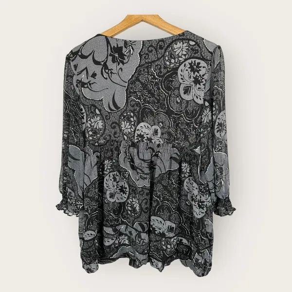 ICE Vintage Women XL Black Sheer 3/4 Sleeve Floral Blouse WhimsyGoth Feminine - Image 3