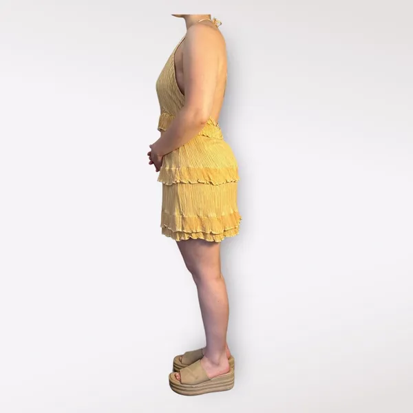 Lulus Downright Darling Yellow Tiered‎ Ruffled Halter Mini Dress Size M - Image 2
