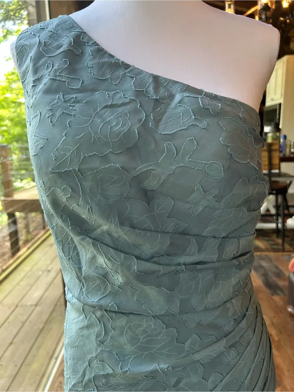 Light Blue Floral Lace Draped Formal Gown size 12 - Image 3