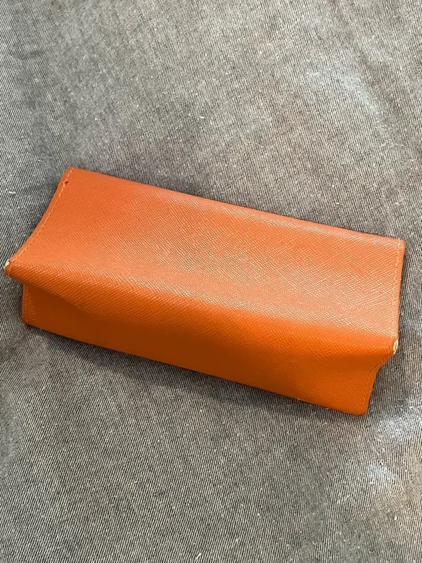 Tory Burch Orange Leather Eyewear Pouch with Gold Logo - Image 2