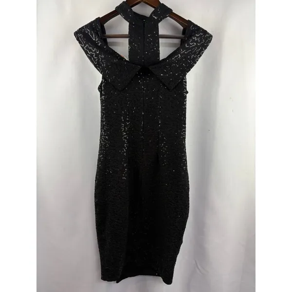 Women’s Luxxel Medium Black Sequin Off the Shoulder Evening Dress - Image 4