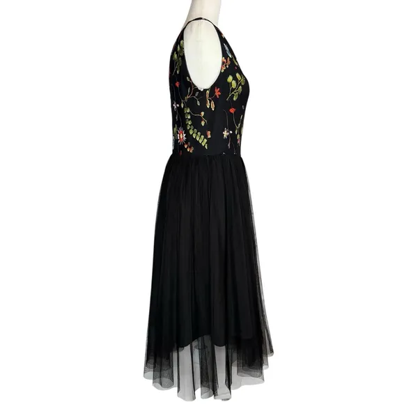 Vissavi Vintage Y2K 8 Tulle Illusion Mesh Dress Embroidered Floral Semi Formal‎ - Image 4