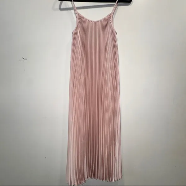 Sam Edelman Hammered Satin Plisse Midi Dress Blush Pink S NWT balletcore satin - Image 2