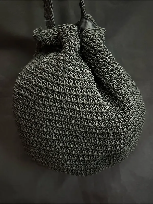Black Crochet Drawstring Crossbody Bag - Image 9