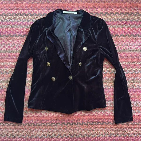Mosaic & Co BLACK VELVET GOLD NAUTICAL BUTTON BLAZER JACKET captain admiral - Image 4
