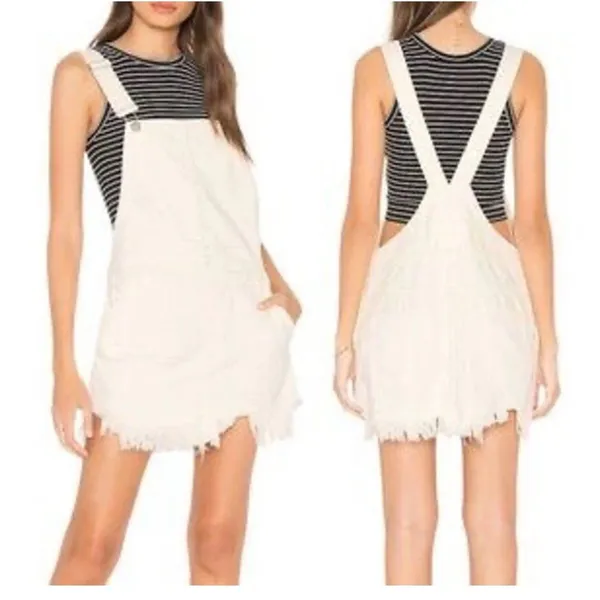 Free People Women's Size-0 Torn Up Jumper Dress‎ Skirt Overall White - Image 2
