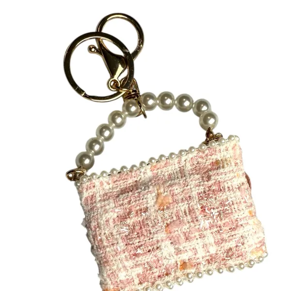 Source Unknown Boucle‎ plaid pearl rose bag charm - Image 2