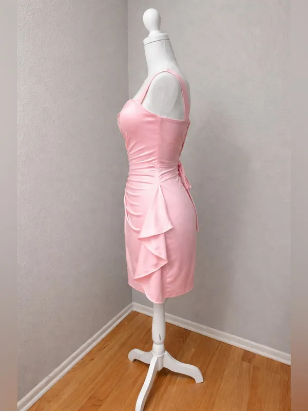 #679 Pink Satin Sheath Dress - Small/Size 4 - Image 6