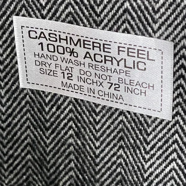 Black and White Herringbone Scarf With Fringe 100% Acrylic - Image 5