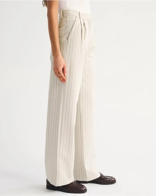 Abercrombie & Fitch Cream Pinstripe Wide-Leg Pants - Image 3