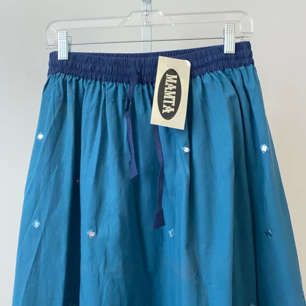 Westside Designs Cotton Boho Lagenlook Mirror Embroidered Midi Skirt Teen Teal - Image 2