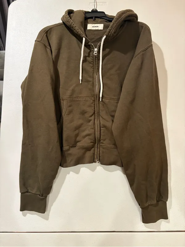 Buck Mason Vintage Interloop Full-Zip Hoodie XL River Rock Brown French Terry - Image 2