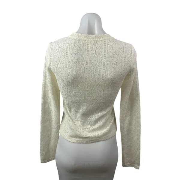 Commense Women's Cream Floral Lace Long Sleeve Crew Neck Blouse Top Size S - Image 4
