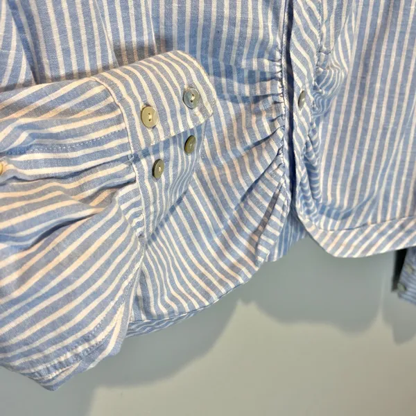 AMO Striped Linen Blend Cropped Long Sleeve Button Down Shirt - size Small - Image 4