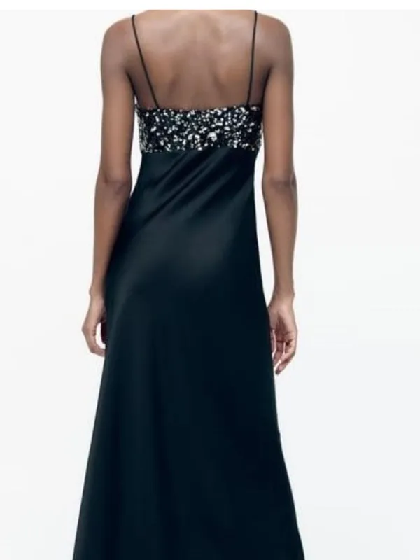 House of Harlow 1960 Black Sequin Satin Maxi Dress - Image 2