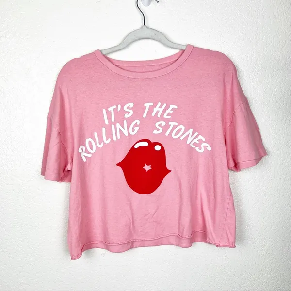 Bravado The Rolling Stones Pink Crop Band Tee 100% Cotton Size Medium - Image 2