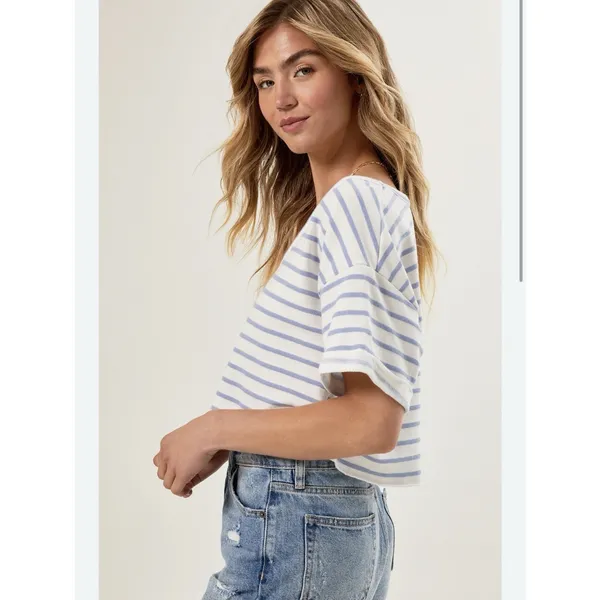 altar'd state Sylvie V Neck Crop Striped Blue& White Women’s Xxs Relaxed Xxs - Image 2