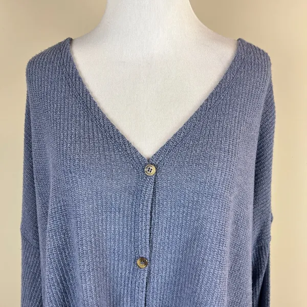 American Eagle Top Womens XL‎ Blue Knit Tie Front Button Up Long Sleeve V-Neck - Image 3