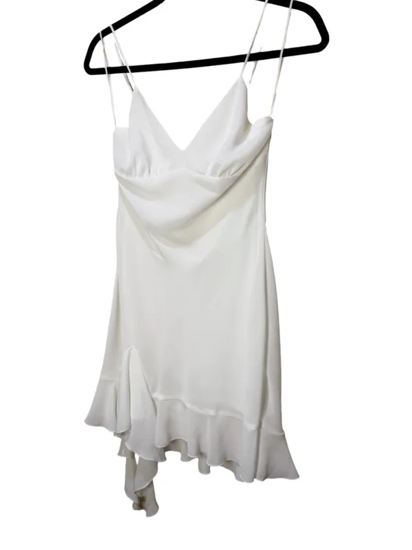 Zara White Satin Drapey Back Ruffle Hem Mini Slip Dress NWT Size S - Image 6