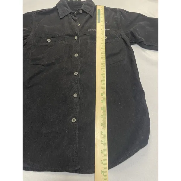 Harley Davidson Womens Black‎ Corduroy Button Up Shirt Long Sleeve Embroidered - Image 5
