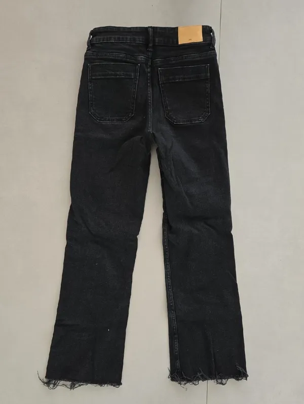 Zara Black Flared Jeans with Distressed Frayed Hem Size 2 - Image 6