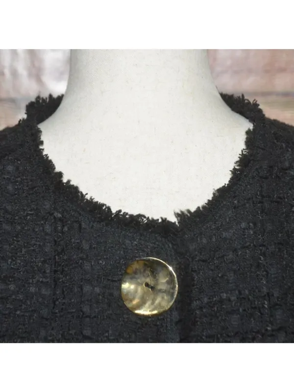Zara Woman Black Tweed Boucle Long Jacket Coat Size L Gold Statement Buttons - Image 4