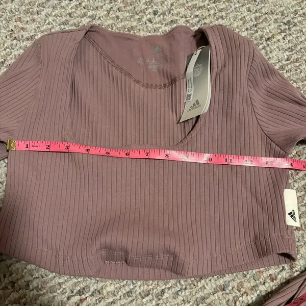 NWT Adidas Studio Lounge Ribbed Cropped Long Sleeve Tee Pink Mauve- Size Medium - Image 8