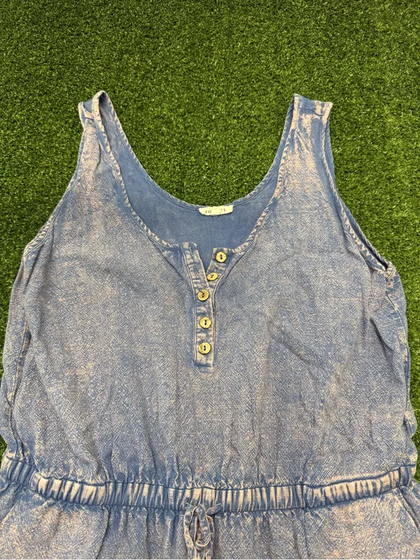 JODIFL‎ Romper Layered Distress Bleach Tie Front Elastic Waist Blue One Piece L - Image 2