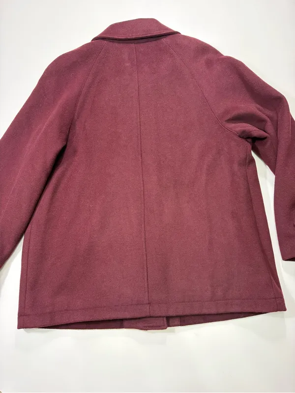 Michael Kors Wool Blend Wine Red Single-Breasted Wool Peacoat with Gold Buttons - Image 11
