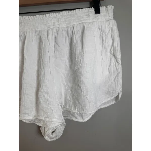 Aerie Womens XL White Cotton Gauze Smocked Waist Beach Summer Shorts Relaxed Fit - Image 2